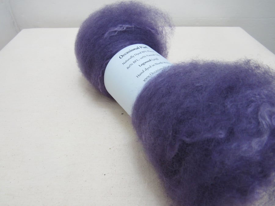 50g Logwood Purple Naturally Dyed BFL and Silk Wool Batt