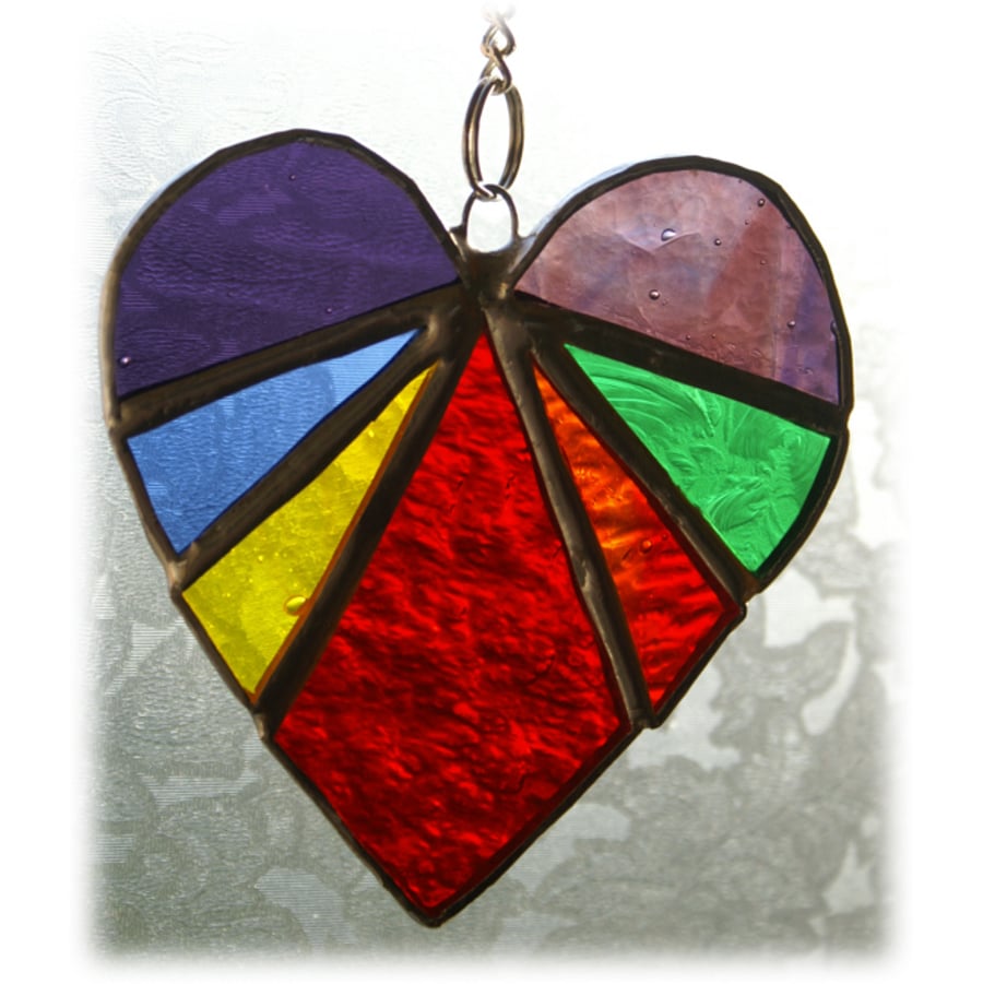  Love Heart (Rainbow)  Stained Glass Suncatcher 8cm