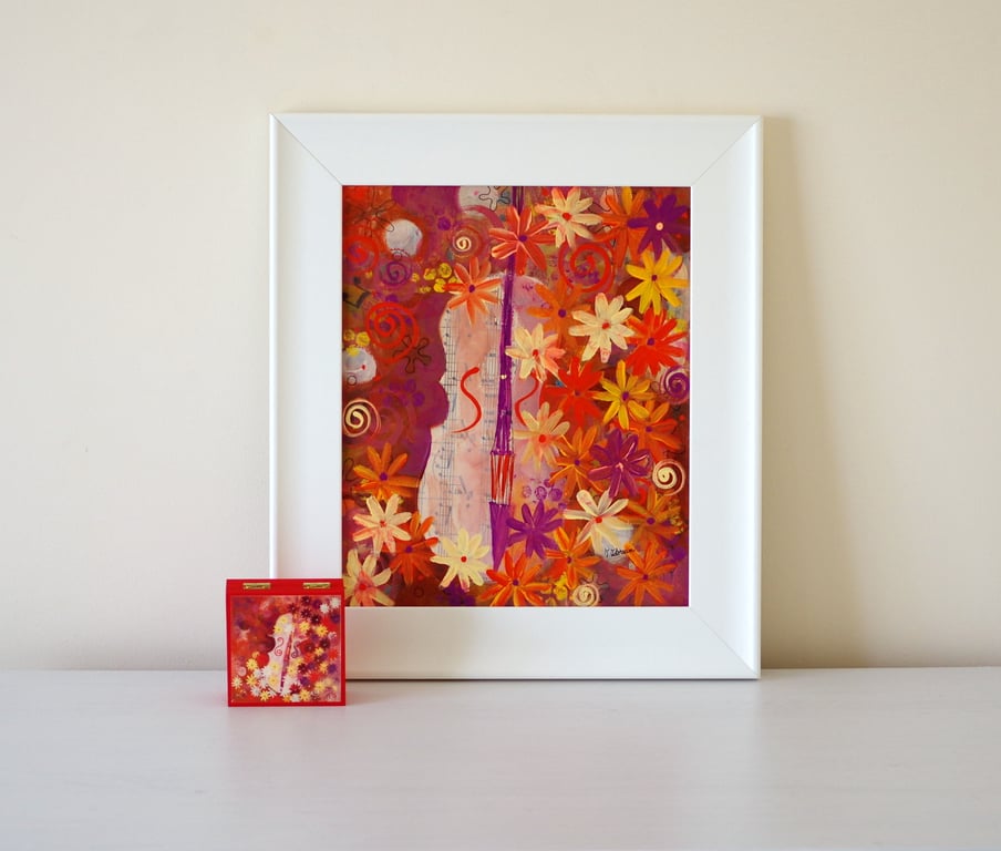 Original Acrylic Painting, Floral Art, Framed Painting