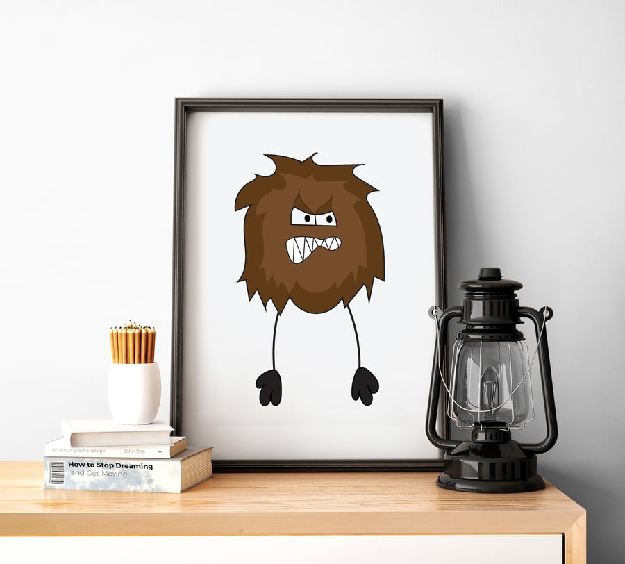 Print with White Background and Brown Werewolf Design