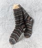 Brown and Grey Striped Socks, Warm Wool Socks, Hand Knitted Socks - Image 7
