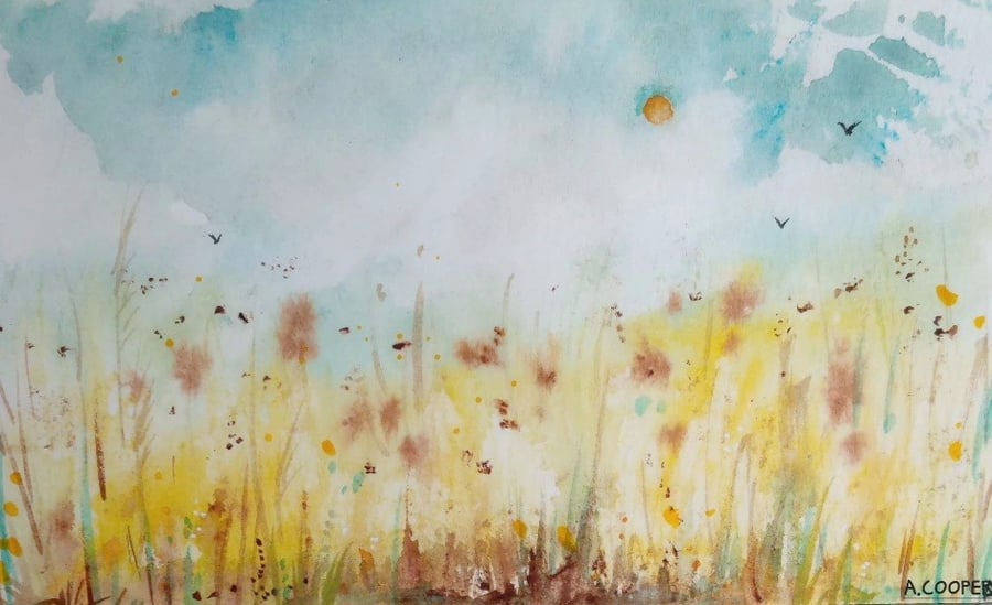 ,SUMMER DAYS, original, watercolour wildflower landscape 