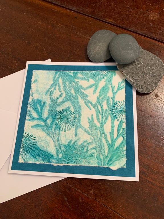 Original gelli printed seaweed greetings card