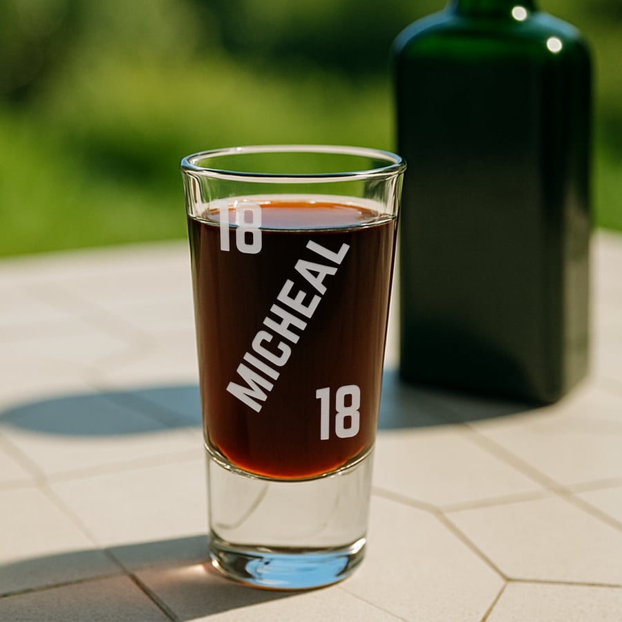 Personalised Birthday Shot Glass - Bold Block Name & Age - Custom Engraved 