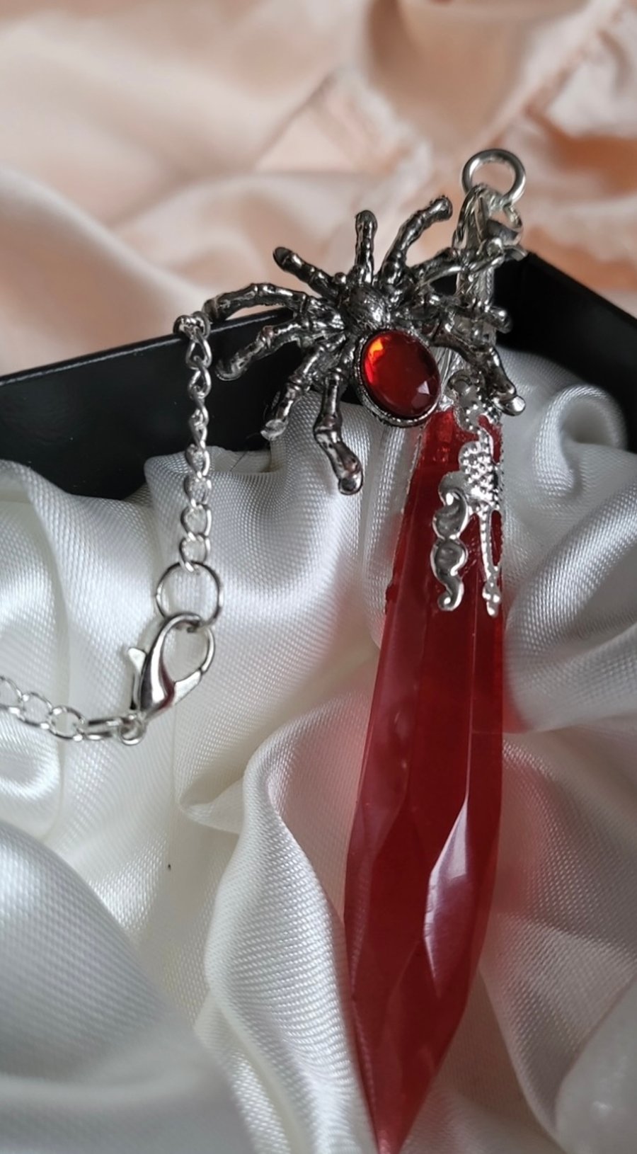 Gothic Red Spider themed resin necklace 