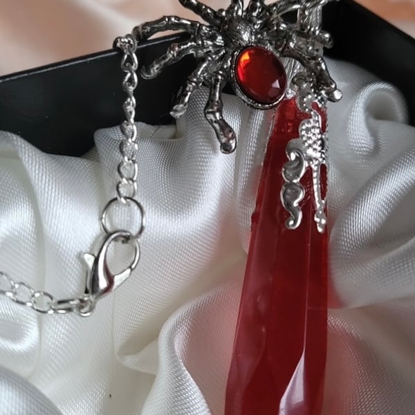 Gothic Red Spider themed resin necklace 
