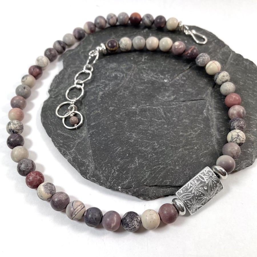 Silver and Jasper flower bead necklace