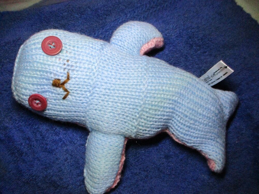 Peach and Blue Hairless Midi Mermaid with Red Blue Eyes Knitted By KM