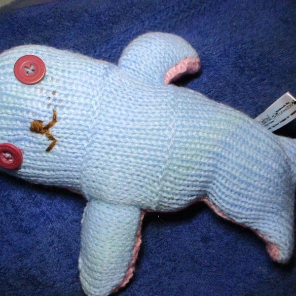Peach and Blue Hairless Midi Mermaid with Red Blue Eyes Knitted By KM