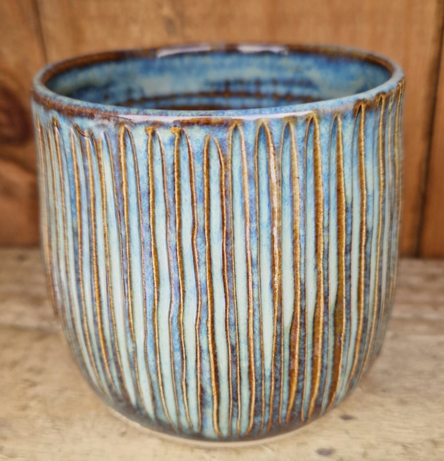 Handmade pottery carved beaker