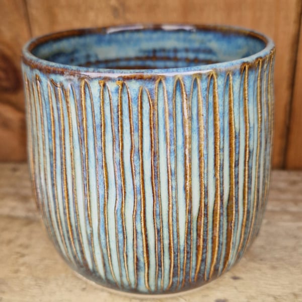 Handmade pottery carved beaker