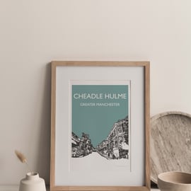 Cheadle Hulme TEAL, Greater Manchester Giclee Travel Print