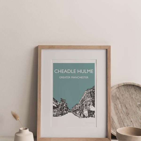 Cheadle Hulme TEAL, Greater Manchester Giclee Travel Print