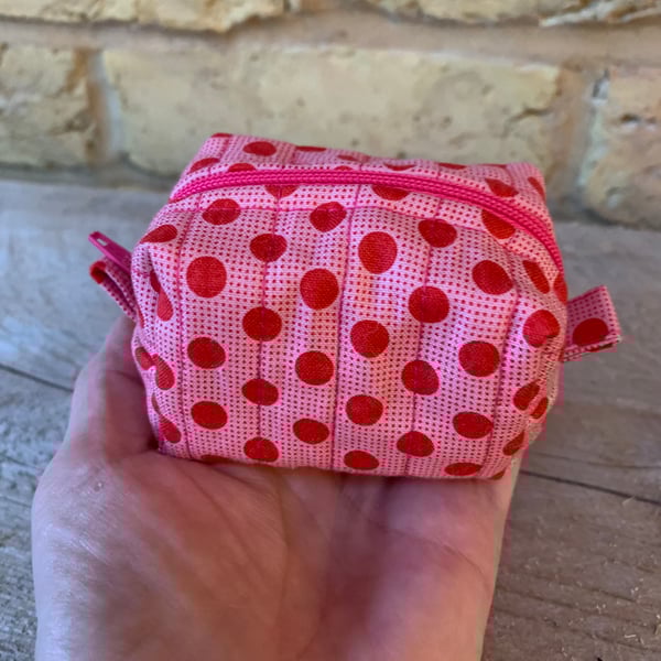 Pink and Red Spot Fabric Quilted Mini Box Shape Bag