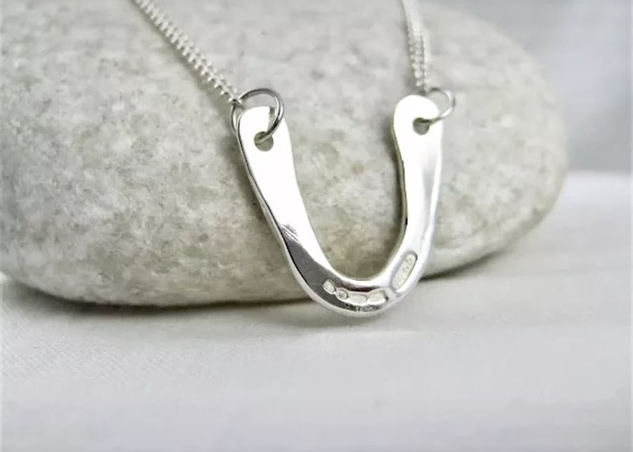 Hand Forged Sterling Silver Lucky Horse Shoe Necklace 17"