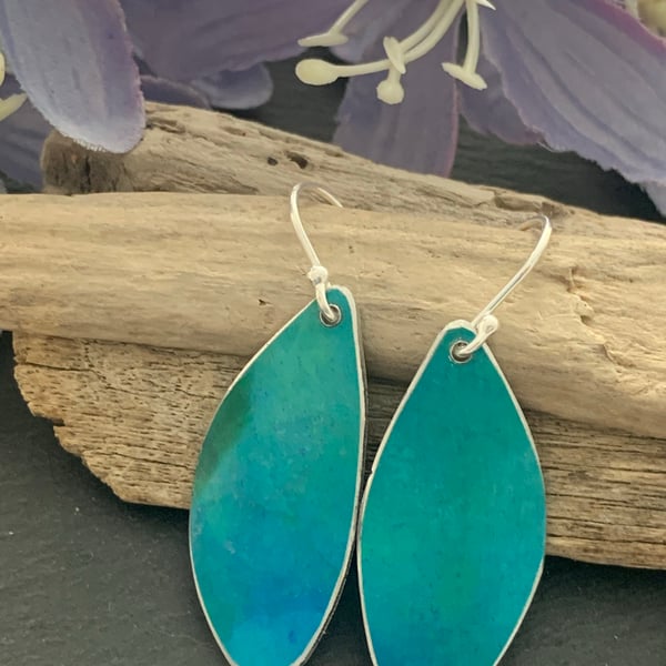 Printed Aluminium and sterling silver earrings -Turquoise and green