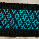 Handmade Mosaic Crochet Cowl – Kingfisher Blue & Black Neck Warmer