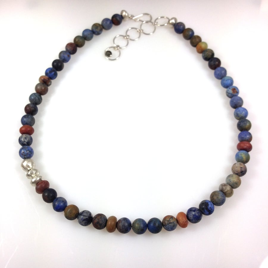 Silver and sunset dumortierite necklace