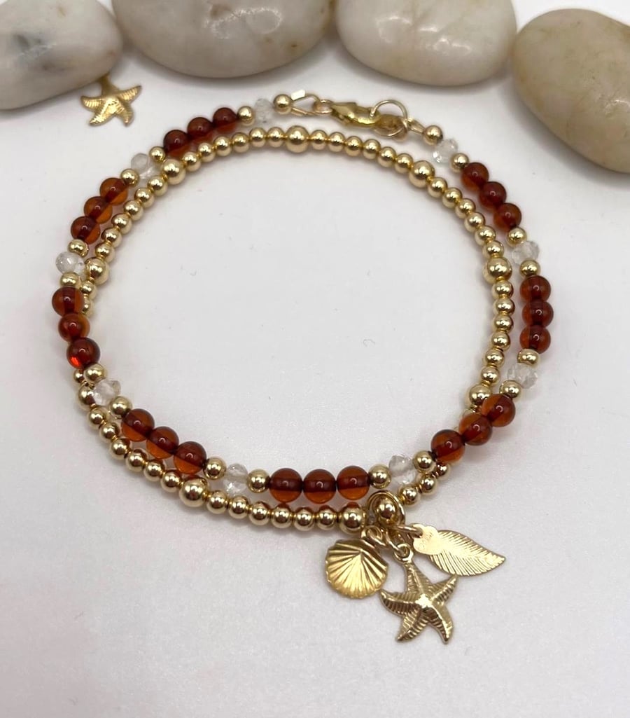 Autumn Stack- Natural amber and 14ct gold filled bracelets 