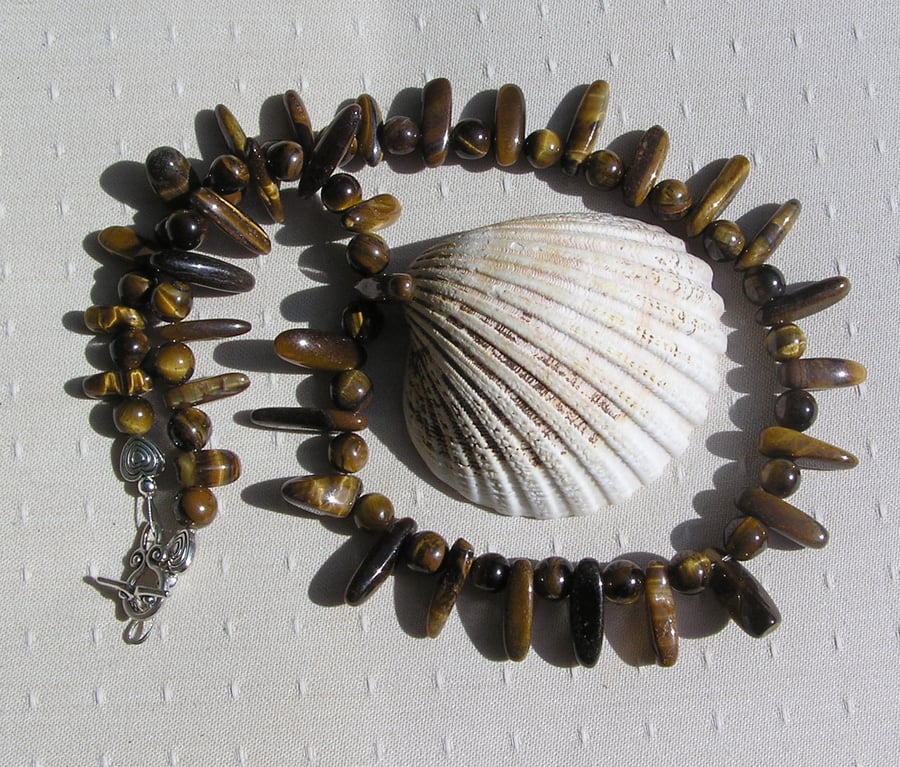 Gold Tiger Eye Crystal Gemstone Chunky Statement Chakra Tribal Necklace