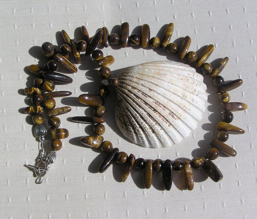 Gold Tiger Eye Crystal Gemstone Chunky Statement Chakra Tribal Necklace