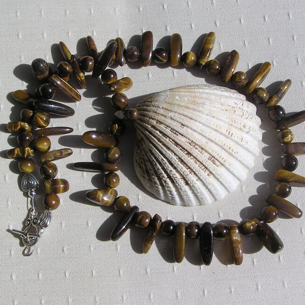 Gold Tiger Eye Crystal Gemstone Chunky Statement Chakra Tribal Necklace