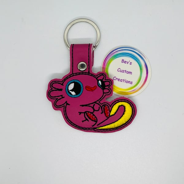 Embroidered Axolotl Keyring