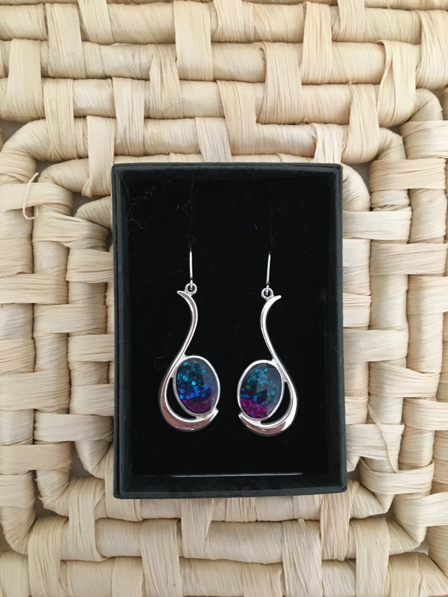 Long Drop Tricolour Centre Earrings