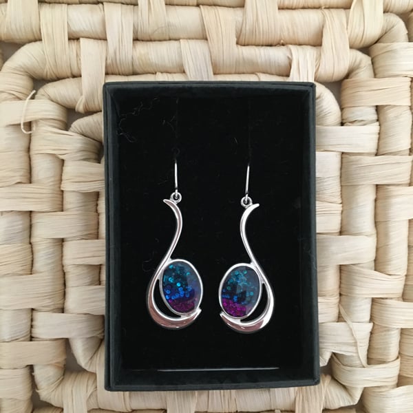 Long Drop Tricolour Centre Earrings