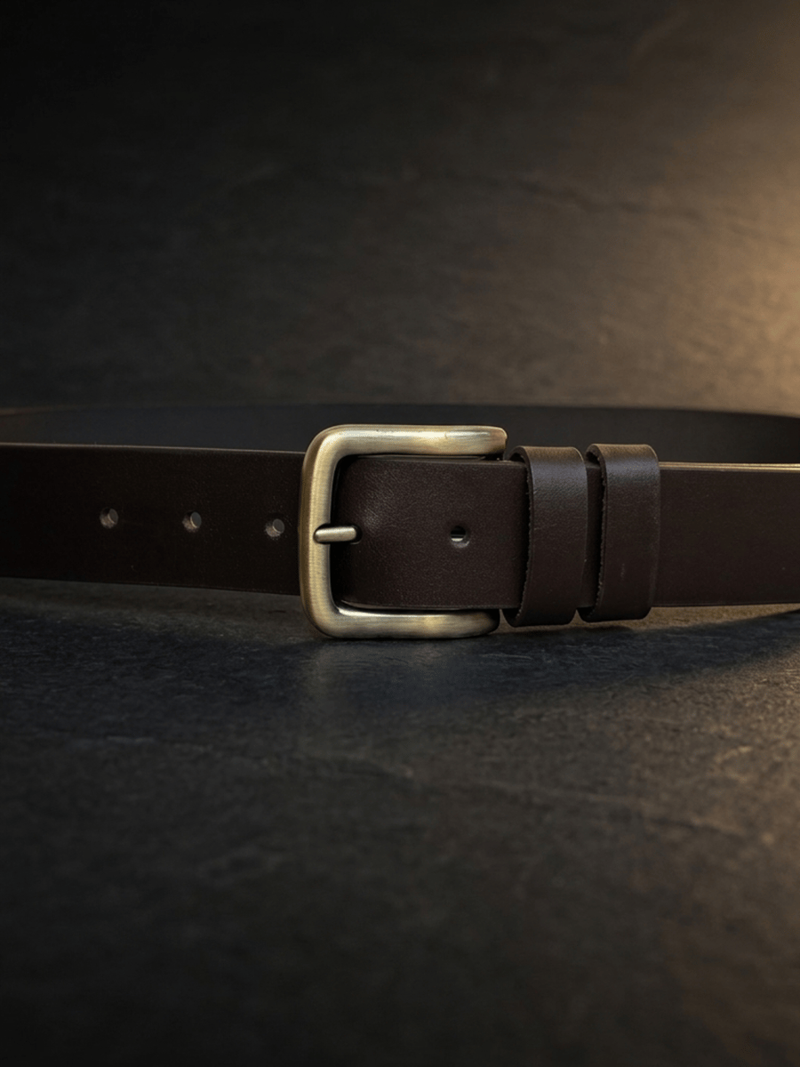 Dark Brown Full Grain Leather Belt Brass Buckle Mens Casual Belt 38mm Handmade