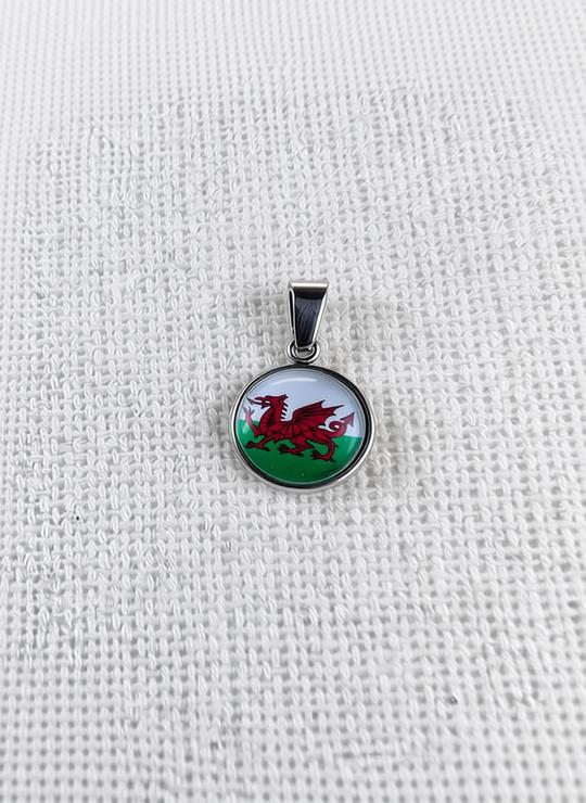 Wales Flag Pendant - Small Glass Finished Charm - Welsh Flag