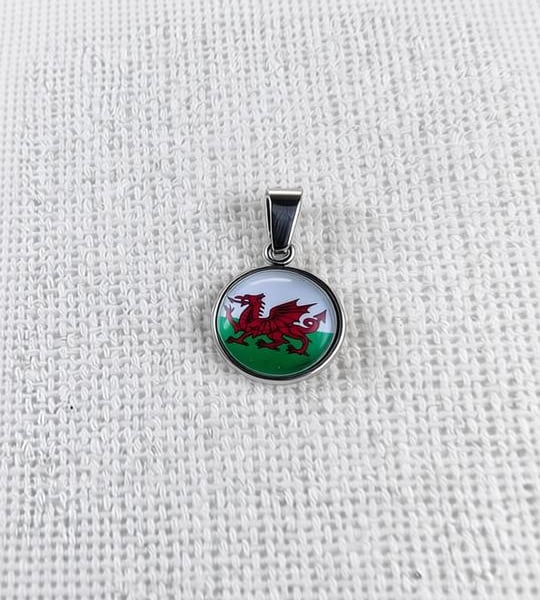 Wales Flag Pendant - Small Glass Finished Charm - Welsh Flag