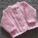 14" Newborn Round Neck Lacey Striped Cardigan (Baby Pink)