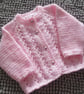 14" Newborn Round Neck Lacey Striped Cardigan (Baby Pink)