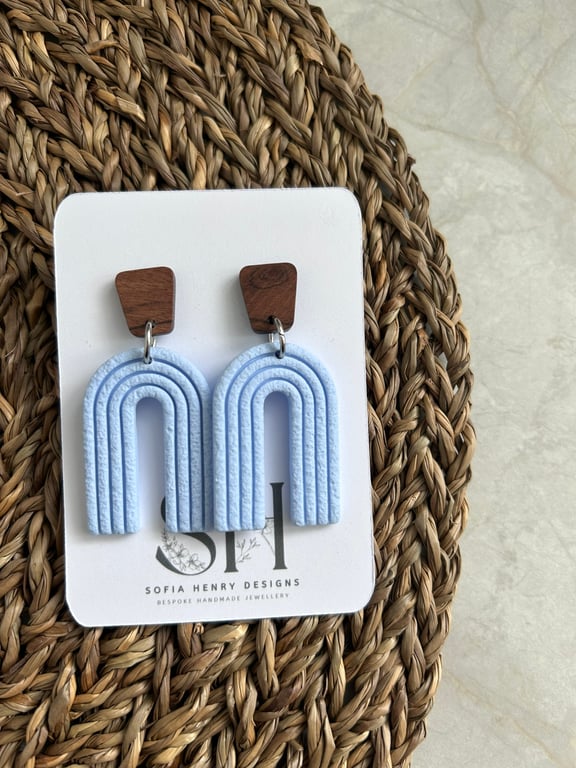 Boho Statement Jewellery - Textured Pastel Blue Rainbow Arch Earrings 
