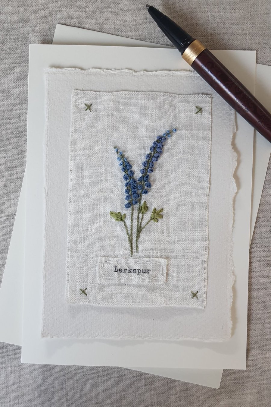Hand Ribbon embroidered  keepsake blank greetings card
