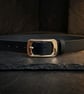 Black Full Grain Leather Belt Gold-Tone Rectangular Buckle Womens Belt 25mm