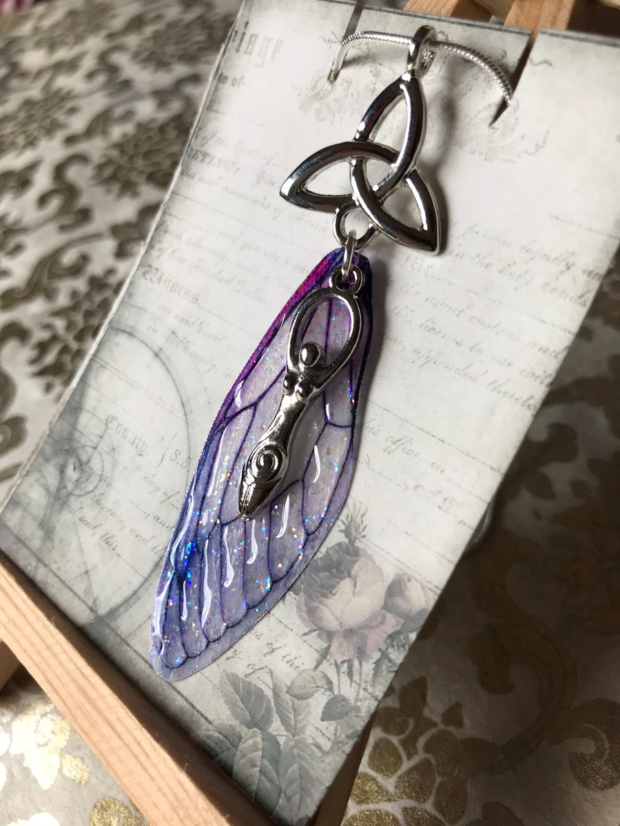 Celtic Knot Purple Fairy Wing Goddess Sterling Silver Necklace