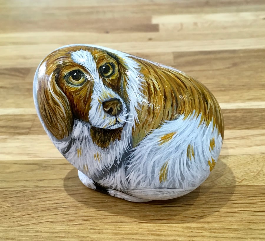 Dog painted pebble garden rock art pet Portrait stone gift 