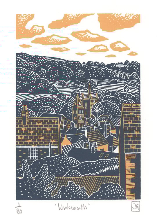 Wirksworth 2-colour A4 linocut screenprint