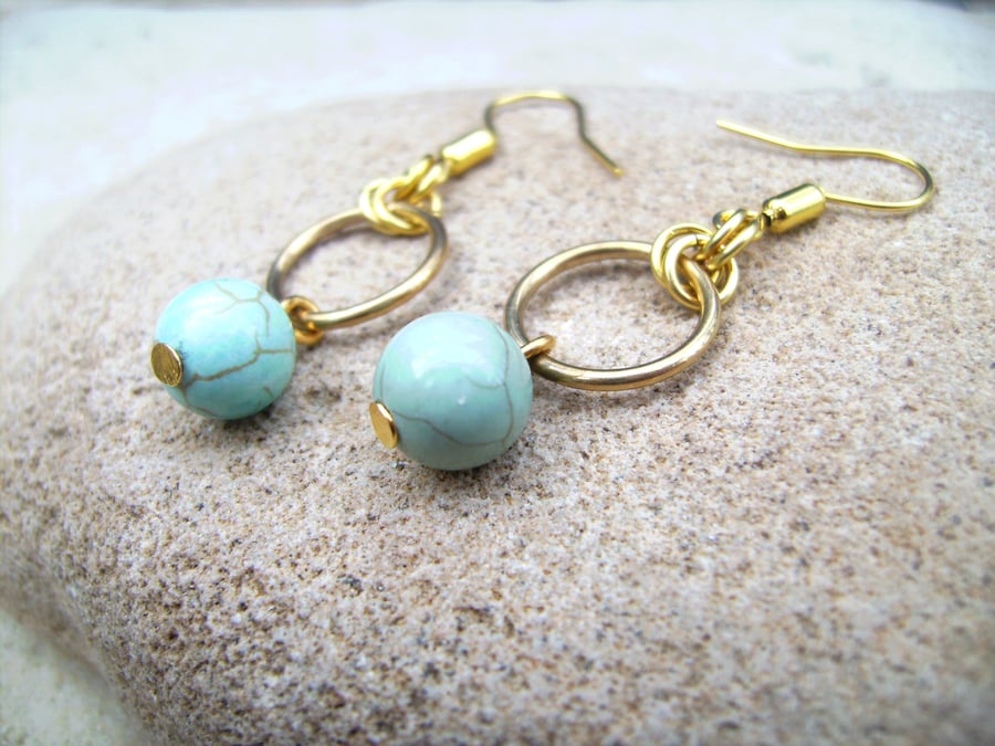 Turquoise Brass Ring Earrings