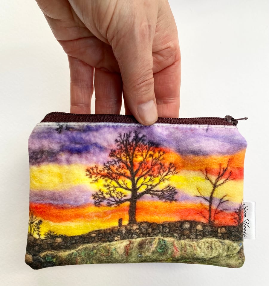 Velvet sunrise tree coin purse, card holder, mobile phone bag, makeup bag. 