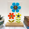Fused Glass Retro Bright Flowers on Oak Block - Handmade Glass Art