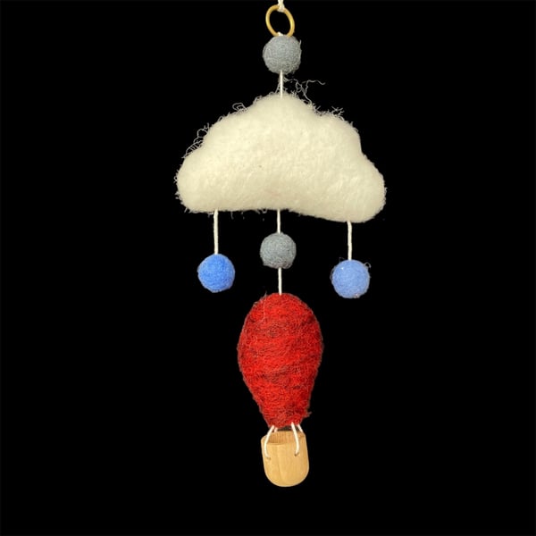 Nursery wall hanging, mobile, hot air balloon, needle felted, customisable