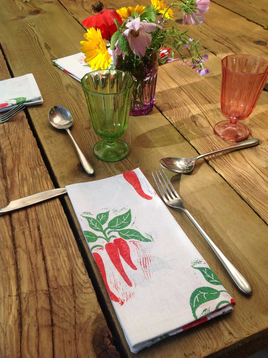 Hand printed chilli napkins