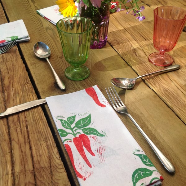 Hand printed chilli napkins