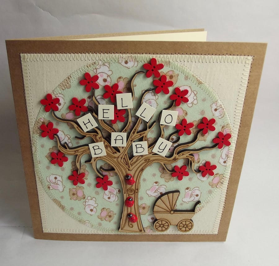 Hello Baby Fabric Greetings Card