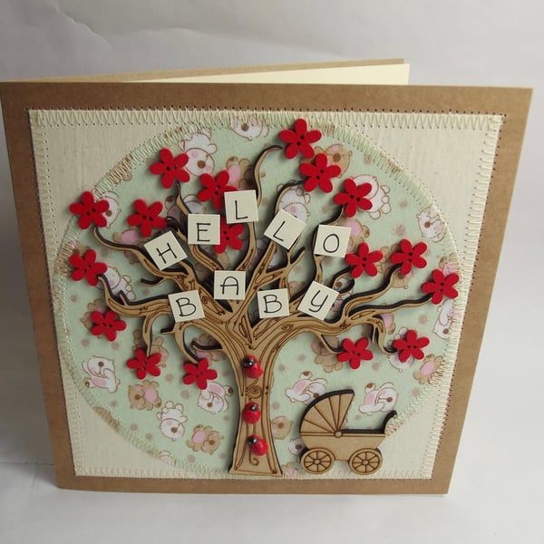 Hello Baby Fabric Greetings Card