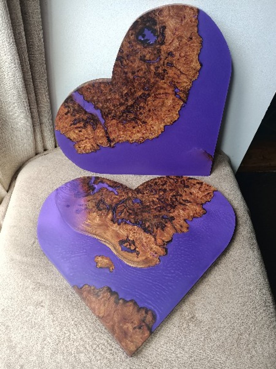 Bespoke Purple hearts. wood and resin chopping board custom order Julie Two.