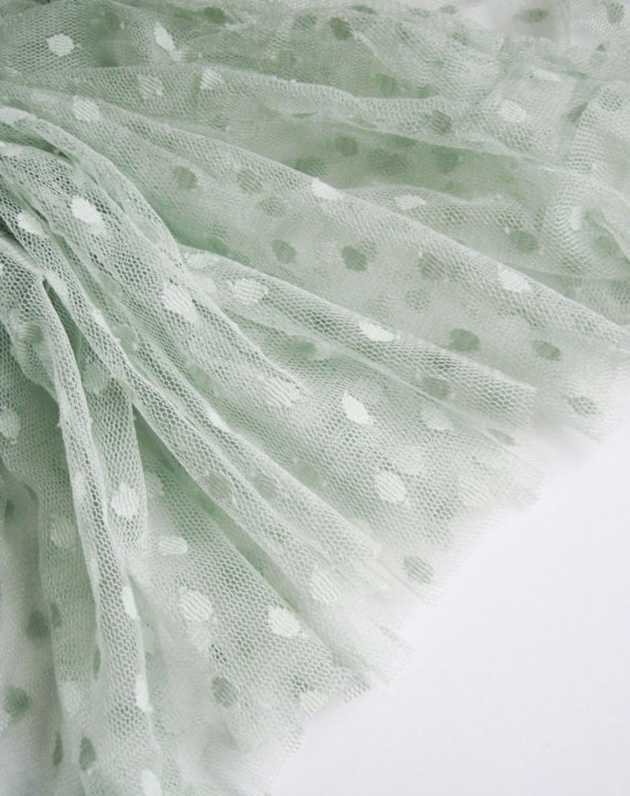 Pistachio Green spot tulle fabric - sold per metre